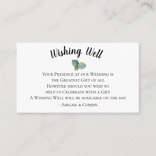 Eucalyptus Leaves Wedding Wishing Well Enclosure Card