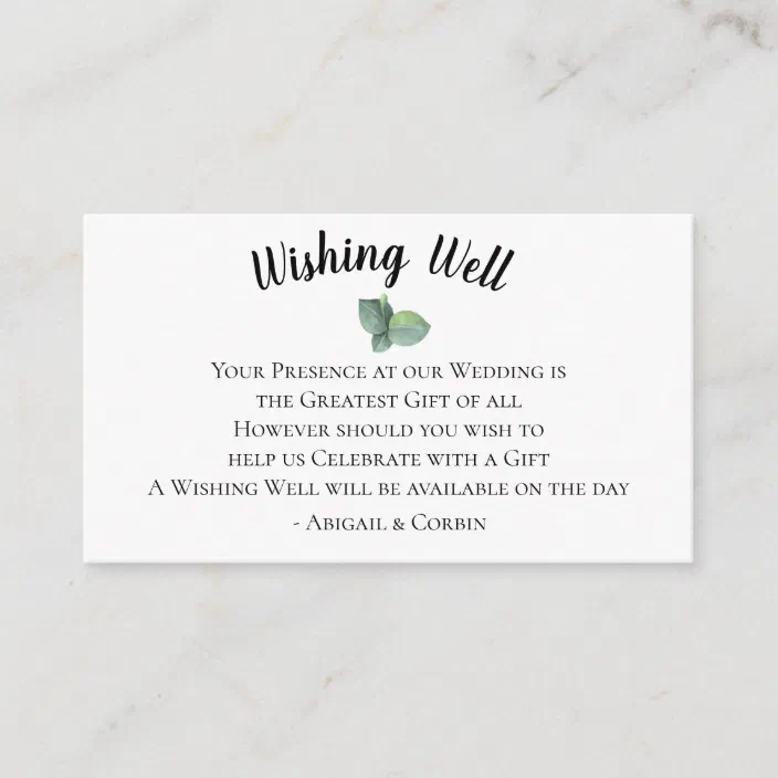 Well Wishes Cards PRINTED Modern Eucalyptus Wedding Wishing Well Card