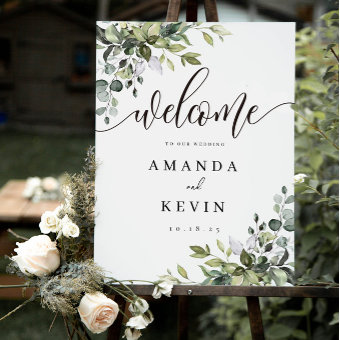 Eucalyptus Leaves Welcome Wedding Sign | Zazzle