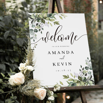 Eucalyptus Leaves Welcome Wedding Sign by Precious_Presents at Zazzle
