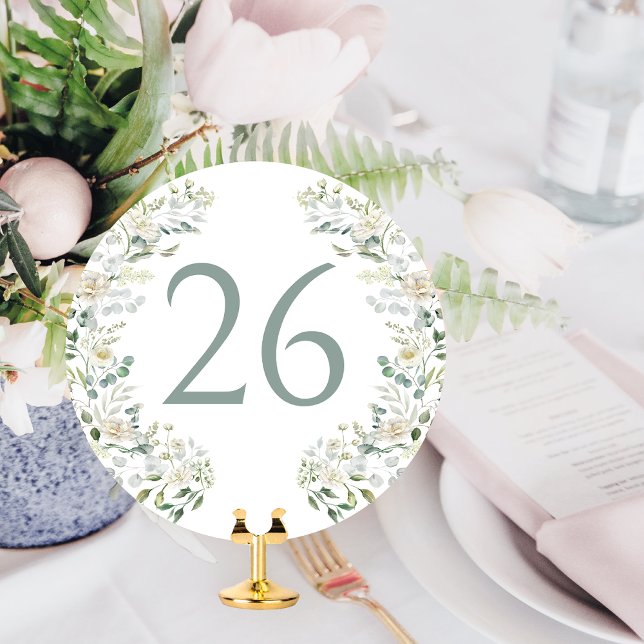 Eucalyptus Leaves White Flower Bloom Table Number (Creator Uploaded)