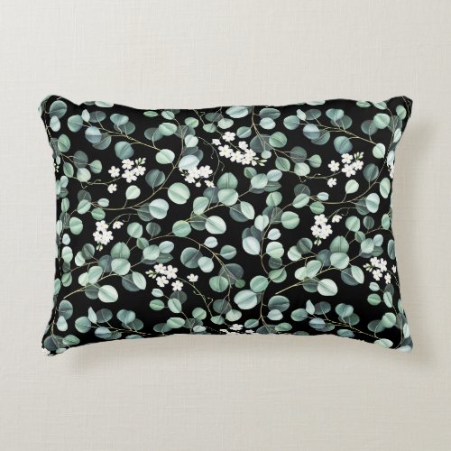 Eucalyptus Leaves White Flowers Pattern Accent Pillow