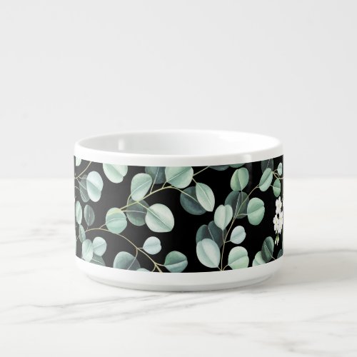 Eucalyptus Leaves White Flowers Pattern Bowl