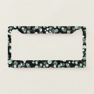 Eucalyptus Leaves: White Flowers Pattern License Plate Frame
