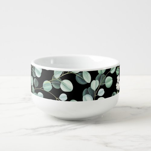 Eucalyptus Leaves White Flowers Pattern Soup Mug