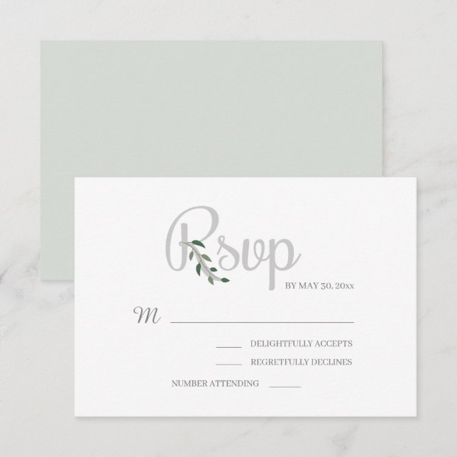 Eucalyptus Leaves White Gray Elegant Wedding RSVP Invitation (Front/Back)