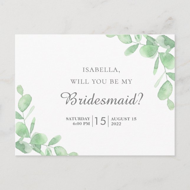 Eucalyptus leaves. Will you be my bridesmaid Postcard (Front)