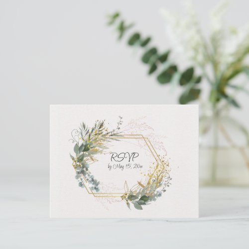 Eucalyptus Leaves With Gold Accents and Frame Postcard