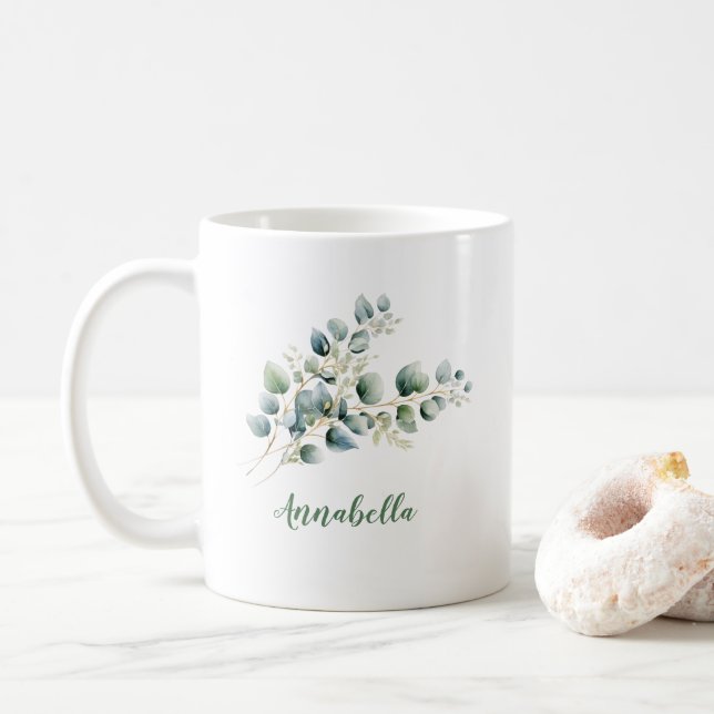 Eucalyptus Leaves with Name Gift Coffee Mug (With Donut)