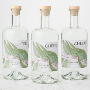 Eucalyptus leaves with shadows wedding liquor bottle label