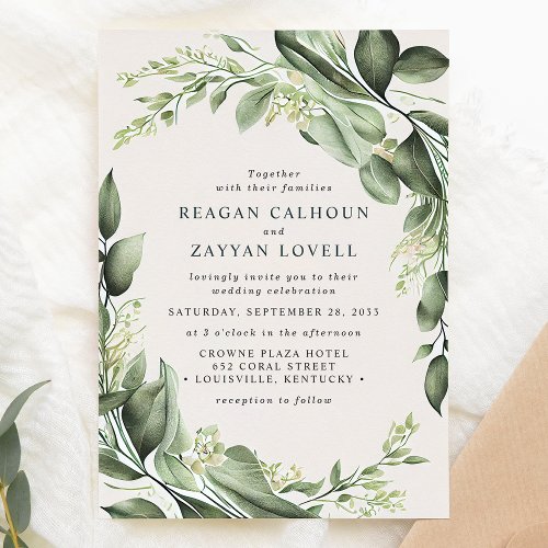 Eucalyptus Leaves Wreath Modern Wedding Invitation