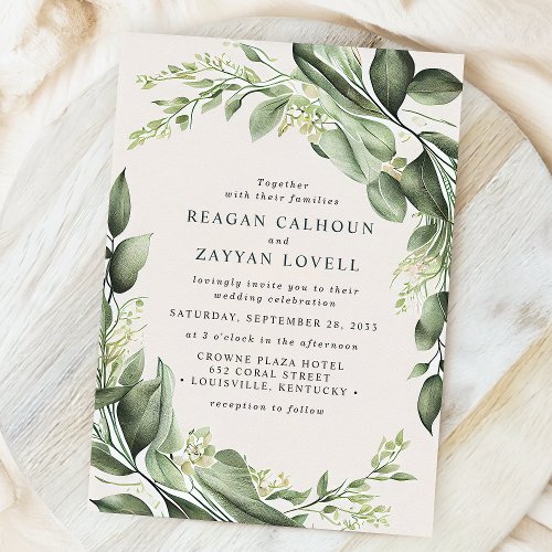 Eucalyptus Leaves Wreath Modern Wedding Invitation