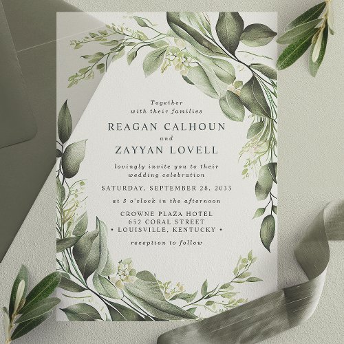 Eucalyptus Leaves Wreath Modern Wedding Vellum Invitations