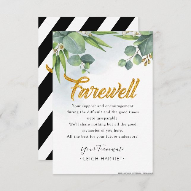 Eucalyptus Leaving Coworker farewell card (Front/Back)