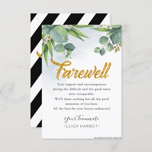 Eucalyptus Leaving Coworker farewell card