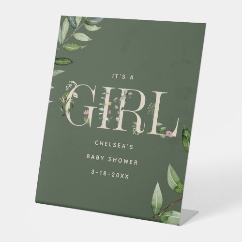 Eucalyptus Lettering Girl Baby Shower Welcome Pedestal Sign