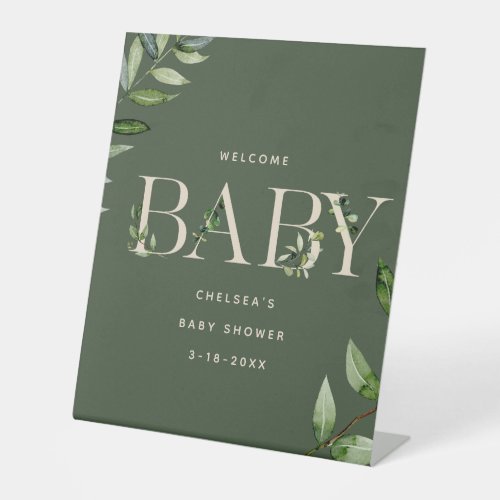 Eucalyptus Lettering Neutral Baby Shower Welcome Pedestal Sign