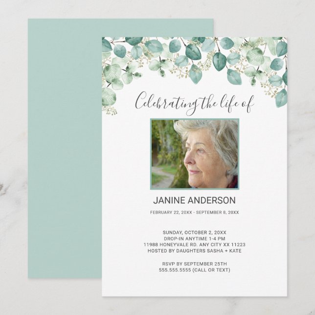 Eucalyptus Life celebration photo Invitation (Front/Back)