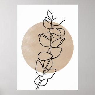 Eucalyptus Line Art Neutral Colors Modern Poster