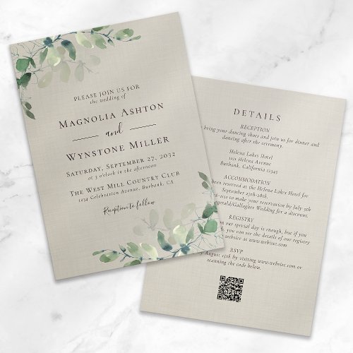 Eucalyptus Linen All in One Wedding Invitation