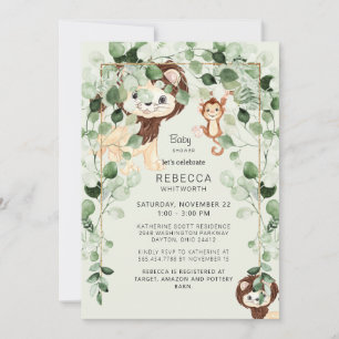 Eucalyptus Lion Monkey Baby Shower Foliage Mint Invitation