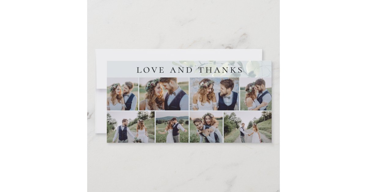 Eucalyptus Love and Thanks Photo Wedding Thank You Card | Zazzle