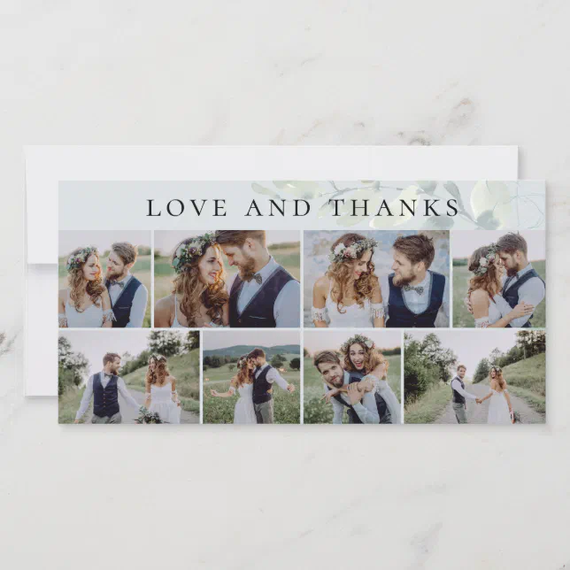 Eucalyptus Love and Thanks Photo Wedding Thank You Card | Zazzle