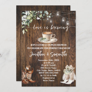Eucalyptus Love is Brewing Western Couples Shower Invitation