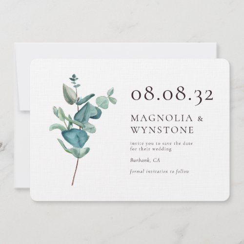 Eucalyptus Luxury Linen Wedding Save The Date