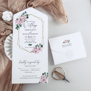 Eucalyptus Magnolia Floral Geometric Wedding All In One Invitation