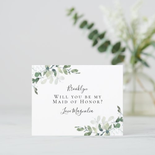 Eucalyptus Maid of Honor Proposal