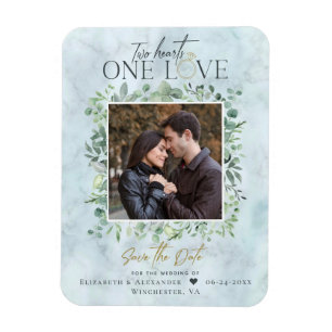 Eucalyptus Marble Photo Wedding Save the Date Magnet