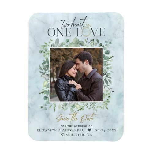 Eucalyptus Marble Photo Wedding Save the Date Magnet