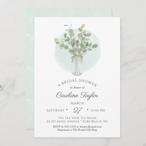 Eucalyptus Mason Jar Vase Boho Bridal Shower Invitation