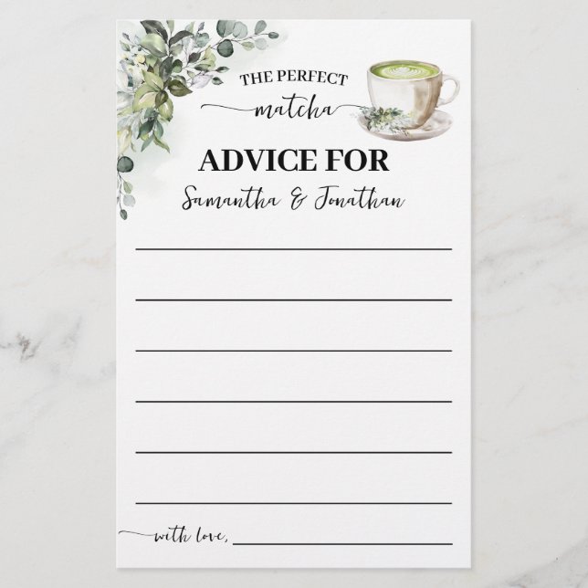 Eucalyptus Matcha Advice for Couple Shower Card Flyer (Front)