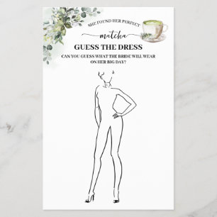 Eucalyptus Matcha Guess the Dress Shower Game Card Flyer