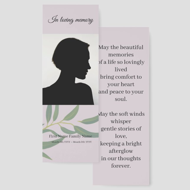 Eucalyptus memorial bookmarks (Front & Back)