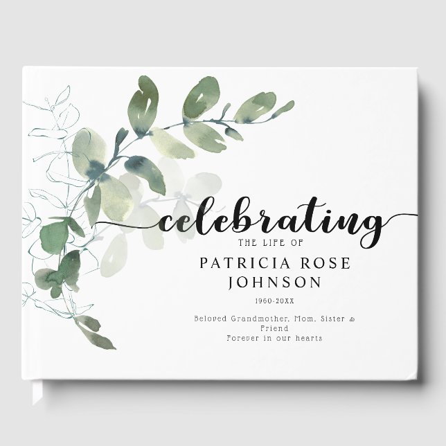 Eucalyptus Memorial Funeral Remembrance Guest Book (Front)