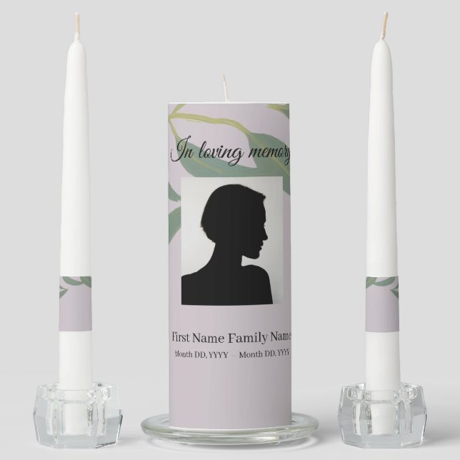 Eucalyptus memorial funeral unity candle set (Front)