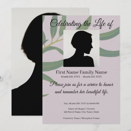 Eucalyptus memorial invitation