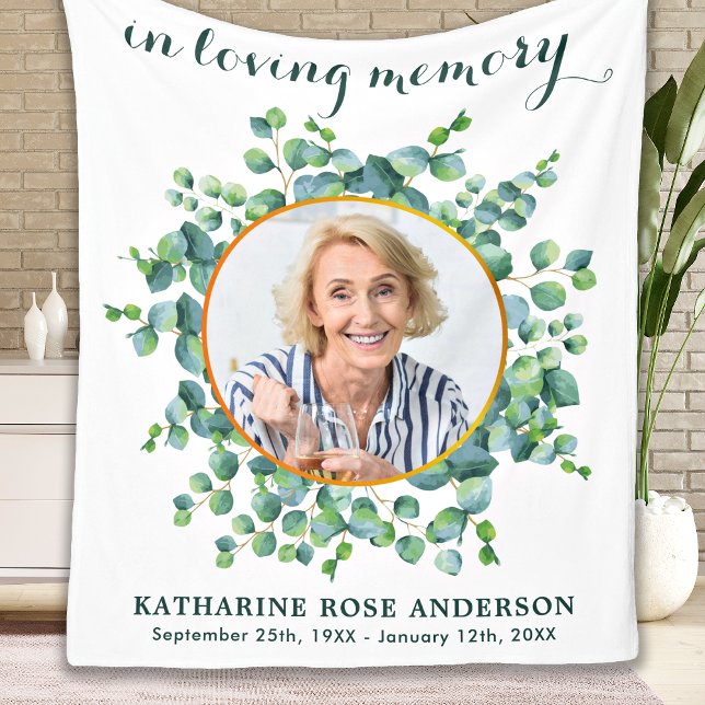 Eucalyptus Memorial Personalized Photo  Fleece Blanket (Creator Uploaded)