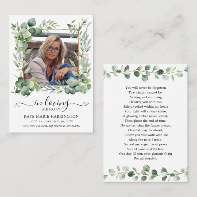 Eucalyptus Memorial Photo Funeral Card (Front/Back)