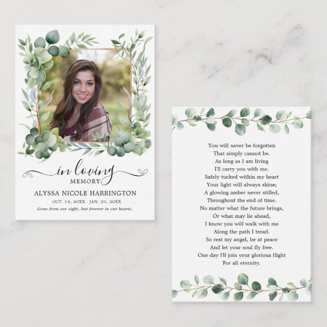 Eucalyptus Memorial Photo Funeral Card (Front/Back)
