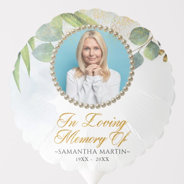 Eucalyptus Memorial Photo Funeral In Loving Memory Balloon (Front)