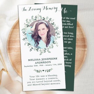 Eucalyptus Memorial Prayer Card Funeral Bookmark