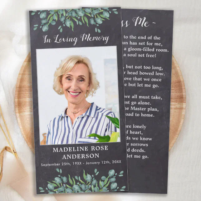 Eucalyptus Memorial Slate Funeral Prayer Bookmark 