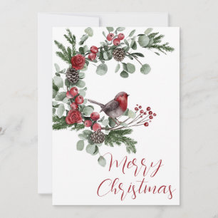 Eucalyptus Merry Christmas Bird Holiday Card