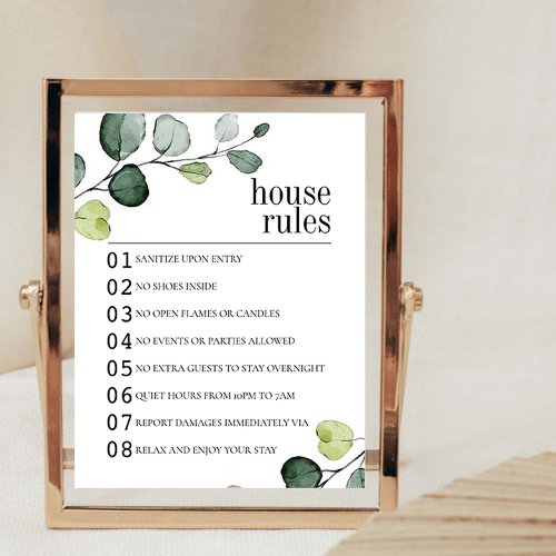 Eucalyptus Minimal Airbnb House Rules Sign