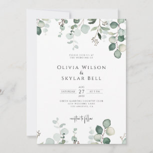Eucalyptus Minimal Botanical QR All In One WeddinG Invitation