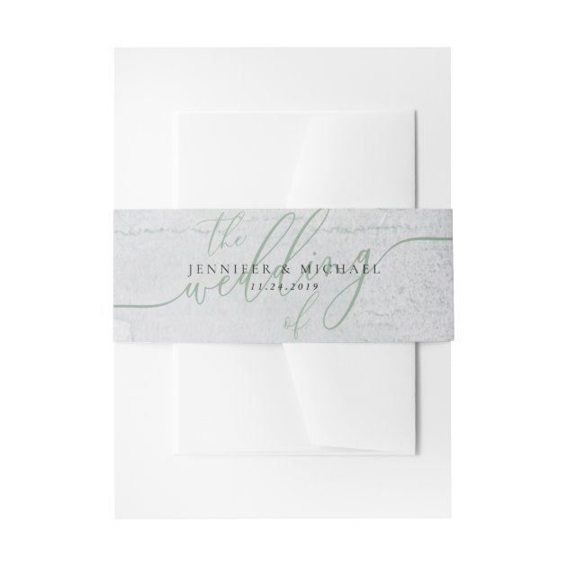 Eucalyptus Minimal Clean Simple Monogram Name Invitation Belly Band